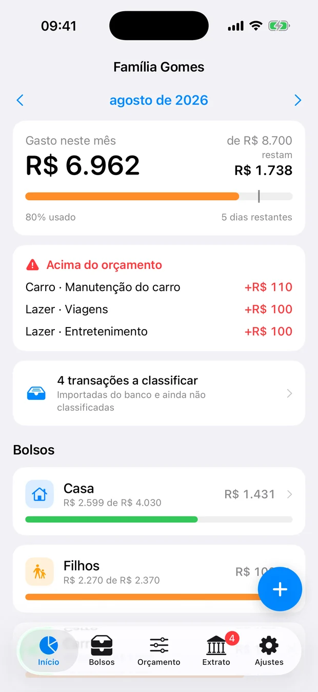 The same home screen in Brazilian Portuguese, with dates and numbers formatted for the locale.